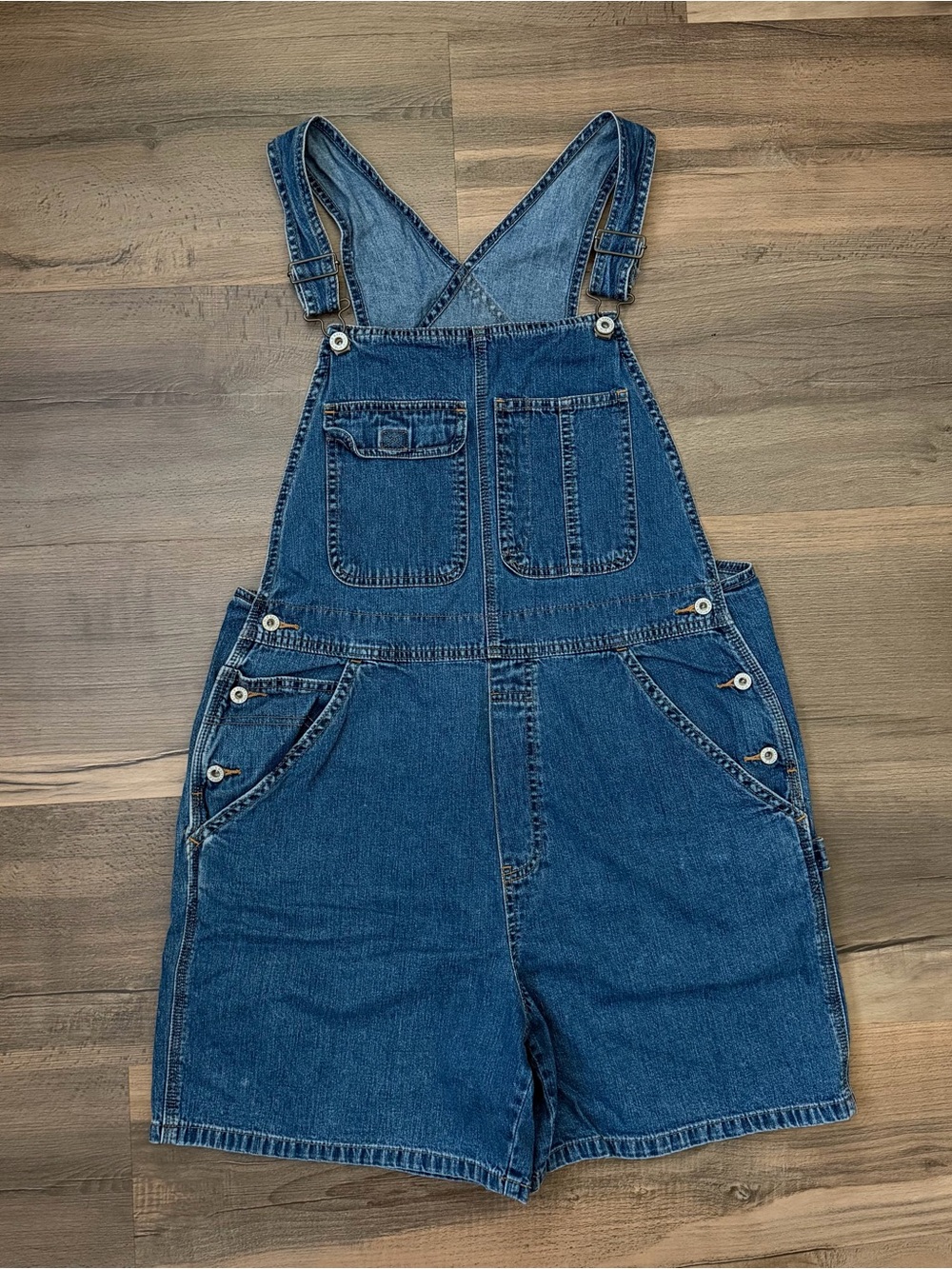 Vintage Y2K Old Navy Women's Denim Carpenter Shortalls Overall Shorts Size Large